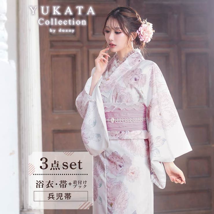 3点SET]パステル線画八重咲薔薇柄浴衣【YUKATA by dazzy[品番