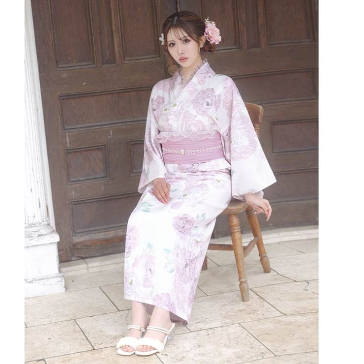 ♡姫系パステルイエロー薔薇柄浴衣♡ パステル線画八重咲薔薇柄浴衣[品番：DY000032719]｜Dazzy