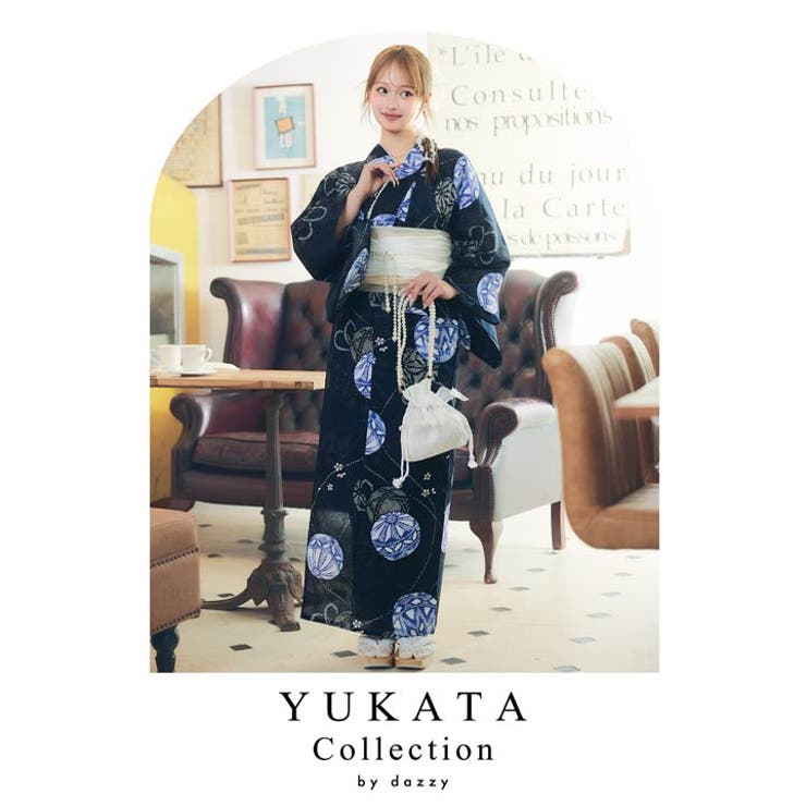 [3点SET]濃紺×花手鞠柄浴衣【2025年新作/YUKATAbydazzy】