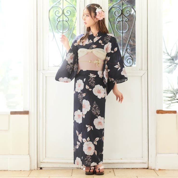 デイジーストア 濃紺クリスマスローズ柄浴衣 帯セット 濃紺クリスマスローズ柄浴衣[品番：DY000032577]｜Dazzy