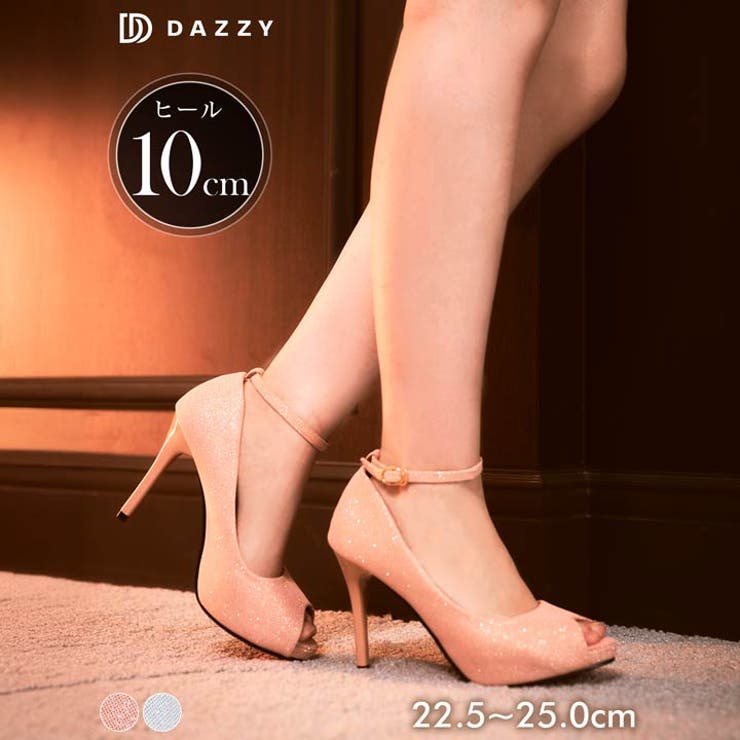 [10cmヒール] ラメアンクルストラップオープントゥパンプス [dazzyオリ… | Dazzy | 詳細画像1 