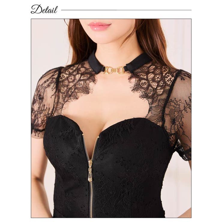 [SML/3サイズ展開] シアーアイラッシュレース半袖ジッパータイトミニドレス | Dazzy | 詳細画像10 