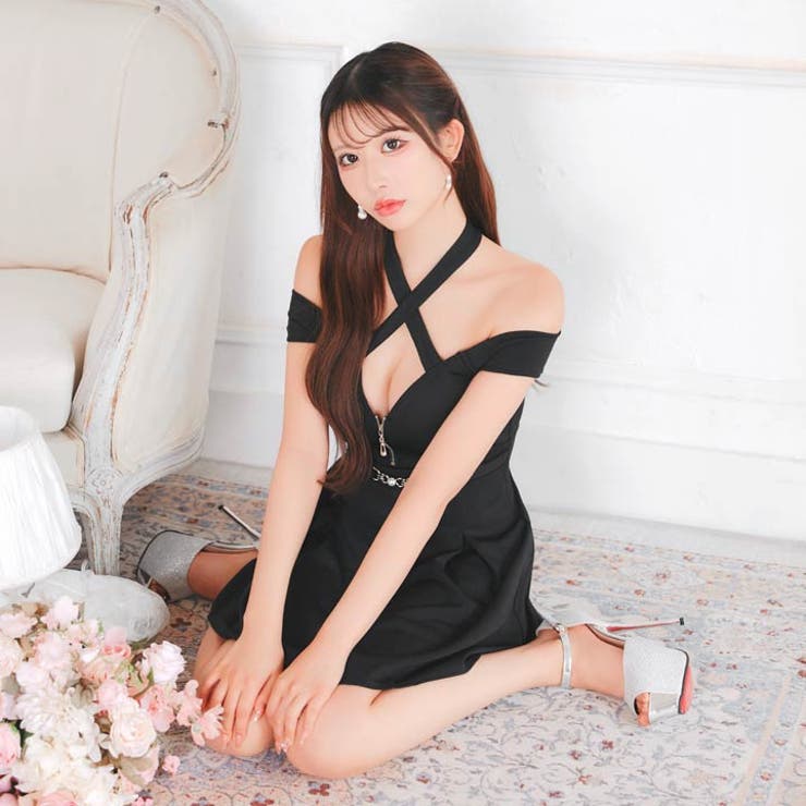 [Aライン] クロスネックフロントジップオフショルAラインミニドレス[SML 3… | Dazzy | 詳細画像2 