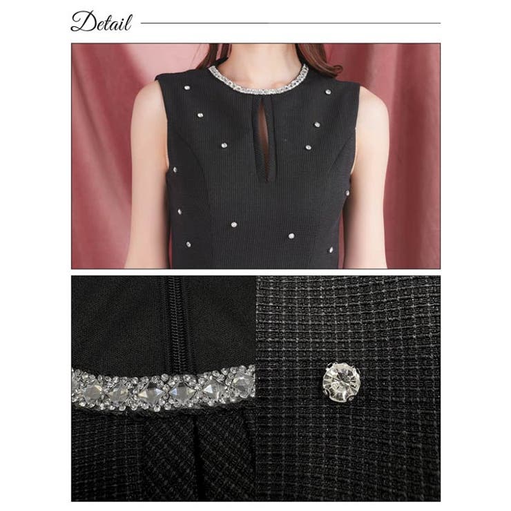 [Aライン] ワンカラーノースリーブビジューAラインミニドレス[XS~M 3サイ… | Dazzy | 詳細画像10 