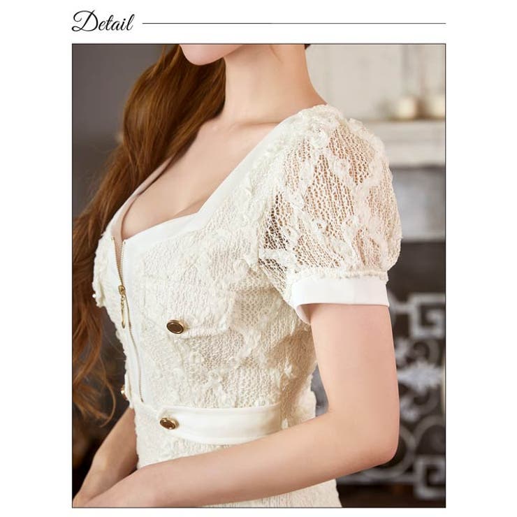 【新品未使用】DAZZY フロントジップチェーンラインパフスリーブ膝丈ドレス フロントジップ チェーンライン パフスリーブ タイトミニドレス