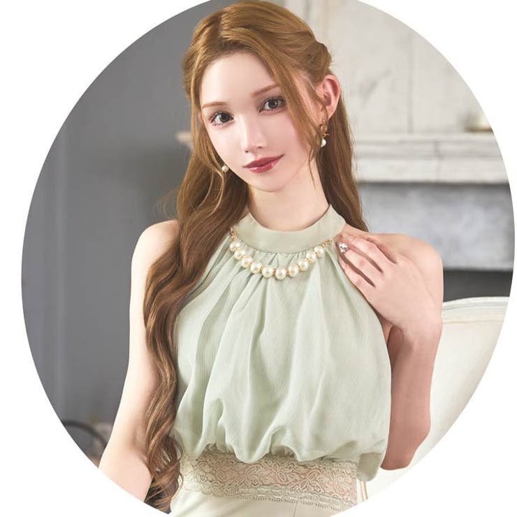 ボリュームシフォンパールビジューアメスリタイトミニドレス