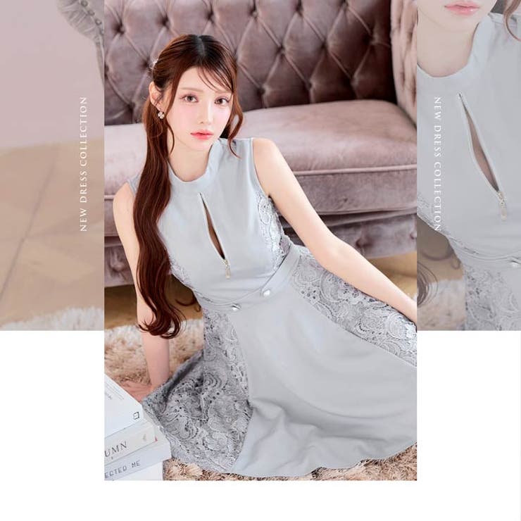 Aライン] サイドレースノースリーブファスナーAラインミニドレス[XS~M