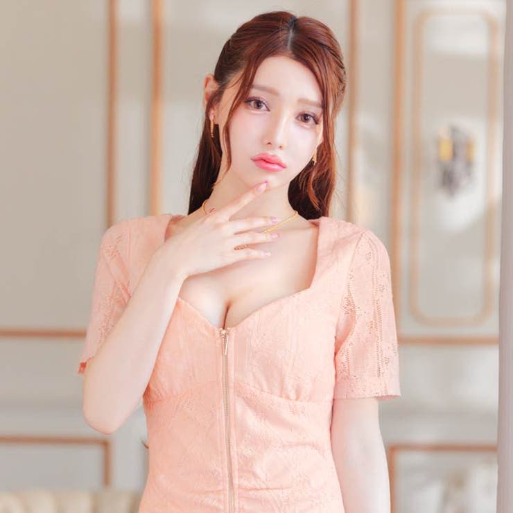 [SML 3サイズ展開] オールフラワーレースフロントジップシアー半袖タイトミニ… | Dazzy | 詳細画像4 