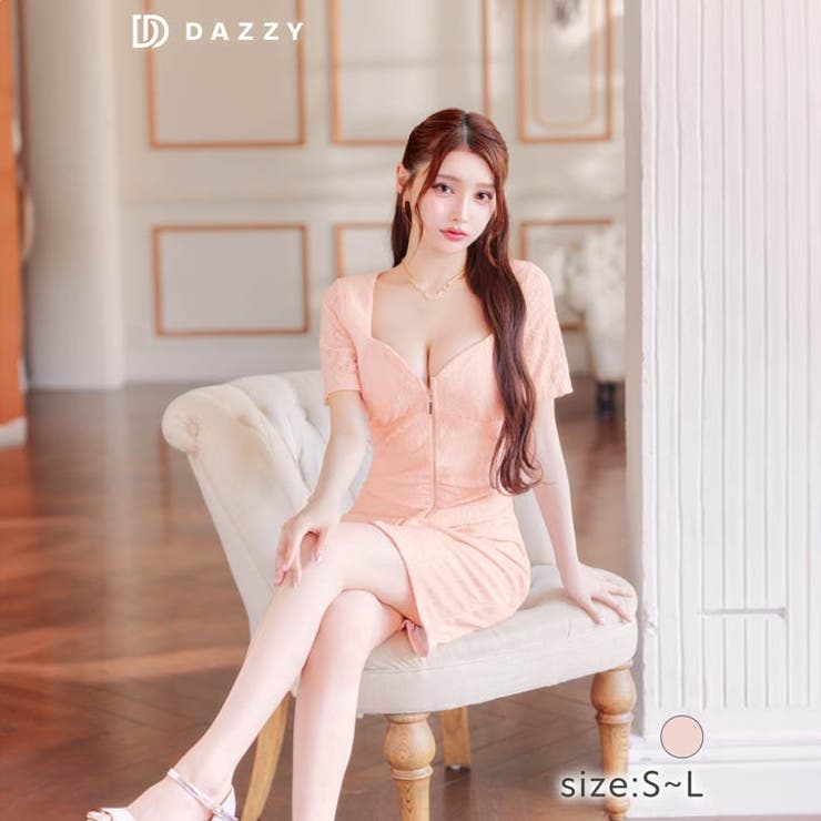 [SML 3サイズ展開] オールフラワーレースフロントジップシアー半袖タイトミニ… | Dazzy | 詳細画像6 