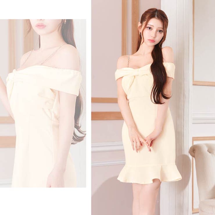 [SML 3サイズ展開] ツイードリボンオフショルチェーンビジューマーメイドミニ… | Dazzy | 詳細画像14 