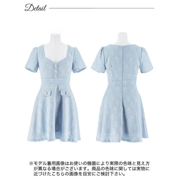 [SML 3サイズ展開] ジャガードローズパールビジュー半袖Aラインミニドレス[… | Dazzy | 詳細画像9 