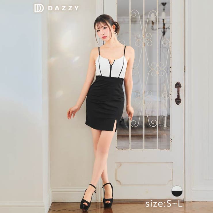 [SML 3サイズ展開]バイカラーフロントラインキャミソールタイトミニドレス[伊… | Dazzy | 詳細画像3 