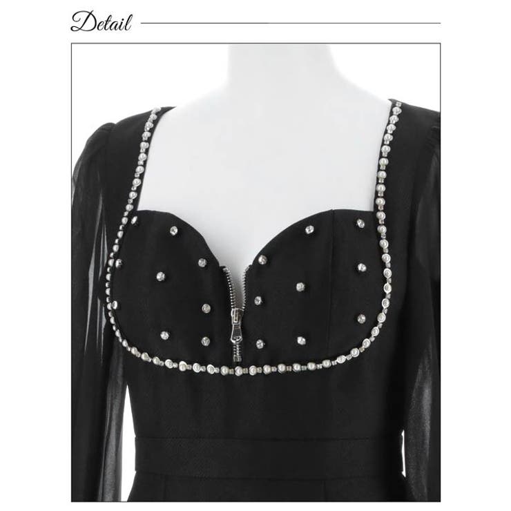 [SML 3サイズ展開] ツイルビジューフロントジップシアー長袖タイトミニドレス… | Dazzy | 詳細画像11 