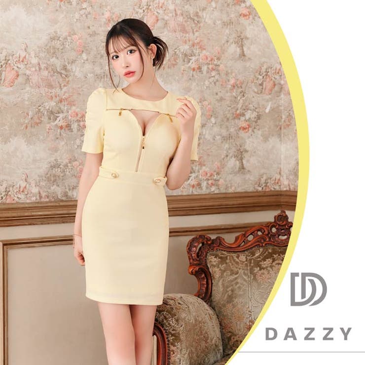 [SML 3サイズ展開] ワッフルホールジップパフスリーブタイトミニドレス[伊藤… | Dazzy | 詳細画像12 