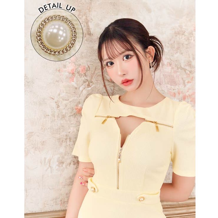 [SML 3サイズ展開] ワッフルホールジップパフスリーブタイトミニドレス[伊藤… | Dazzy | 詳細画像3 