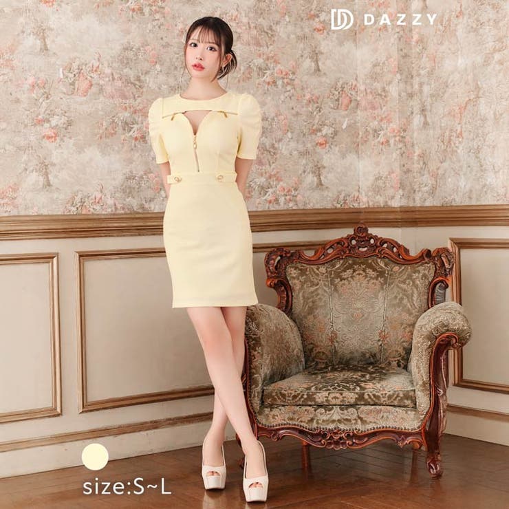 [SML 3サイズ展開] ワッフルホールジップパフスリーブタイトミニドレス[伊藤… | Dazzy | 詳細画像5 