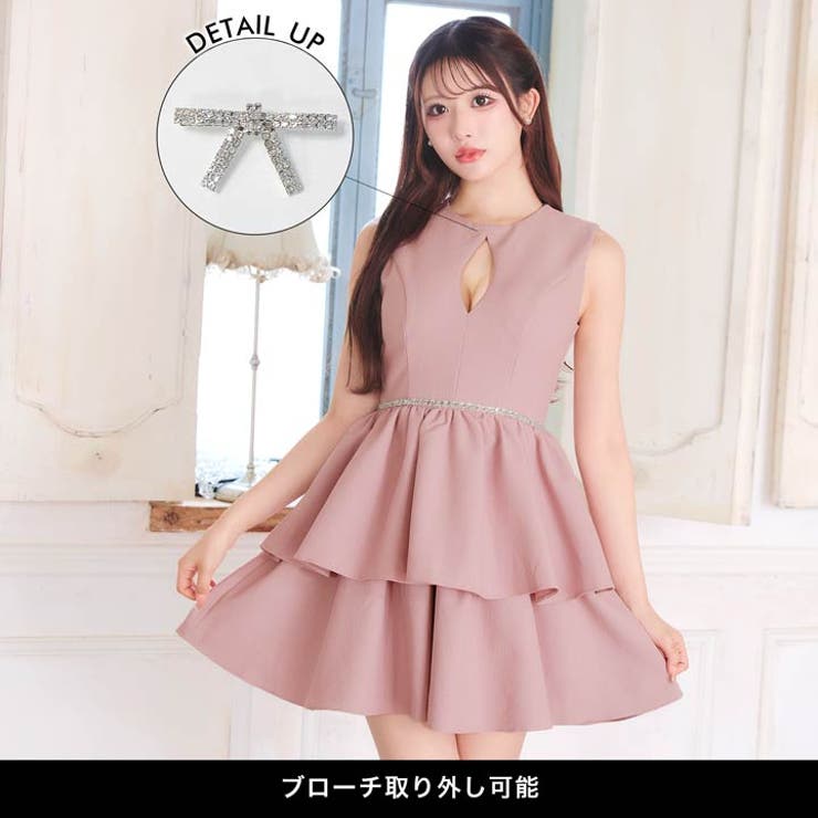 [Aライン] ティアードリボンビジューホールAラインミニドレス[XS~M 3サイ… | Dazzy | 詳細画像3 