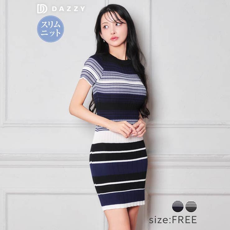 マルチボーダー半袖ニットワンピース [カジュアル/dazzy closet] | Dazzy | 詳細画像3 