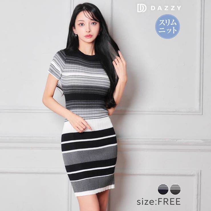 マルチボーダー半袖ニットワンピース [カジュアル/dazzy closet][品番