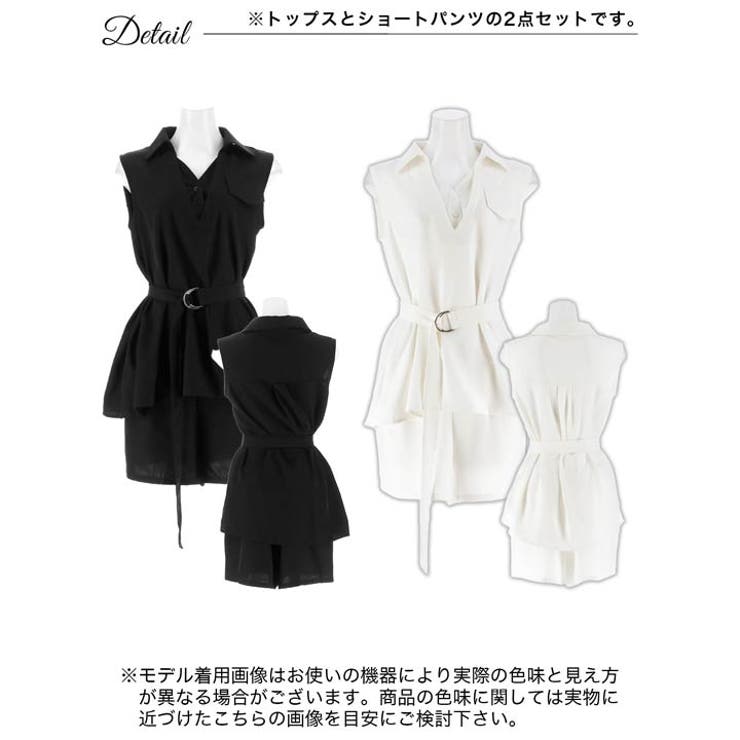 [ML 2サイズ展開] ベルト付きＶネックレイヤードシャツワンピース風セットアッ… | Dazzy | 詳細画像11 