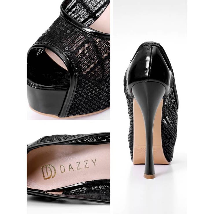 [13 5cmヒール] スパンコールメッシュオープントゥパンプス | Dazzy | 詳細画像7 