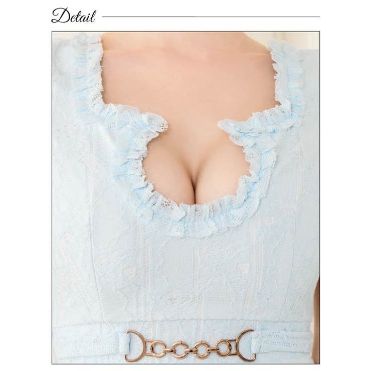 [SML 3サイズ展開] 総レースフリルホールベルトモチーフ半袖タイトミニドレス | Dazzy | 詳細画像10 