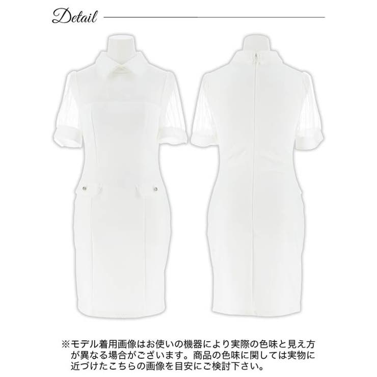 [SML/3サイズ展開] 襟付き格子柄シアーレース半袖タイトミニドレス | Dazzy | 詳細画像10 