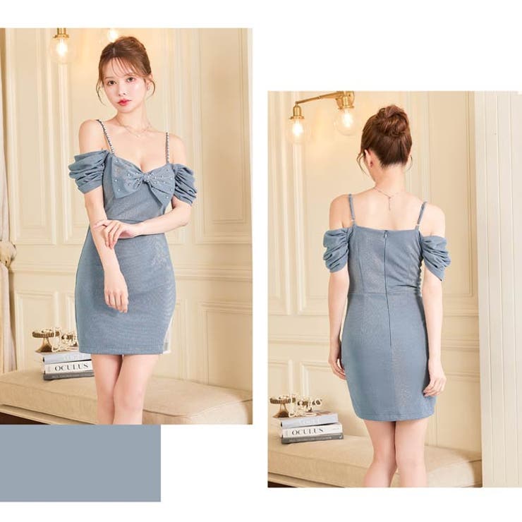 [SML 3サイズ展開] パールビジューリボン2wayオフショルタイトミニドレス | Dazzy | 詳細画像14 