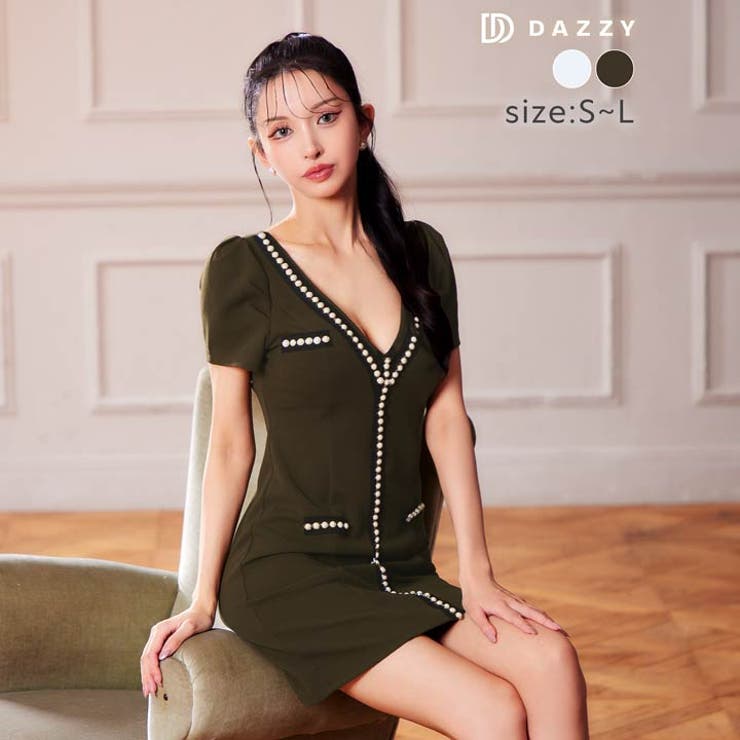 [SML 3サイズ展開] バイカラーフロントパールビジューライン半袖タイトミニド… | Dazzy | 詳細画像8 