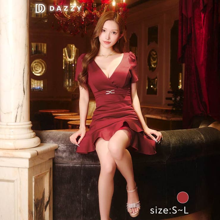 [SML 3サイズ展開] カシュクールベルトビジューフリルマーメイド半袖マーメイ… | Dazzy | 詳細画像3 