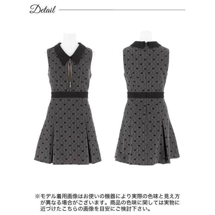 襟付きジャガードリボンフロントジップAラインミニドレス[品番