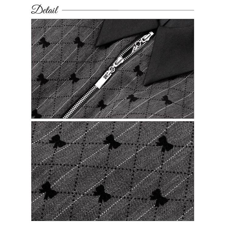 襟付きジャガードリボンフロントジップAラインミニドレス[品番