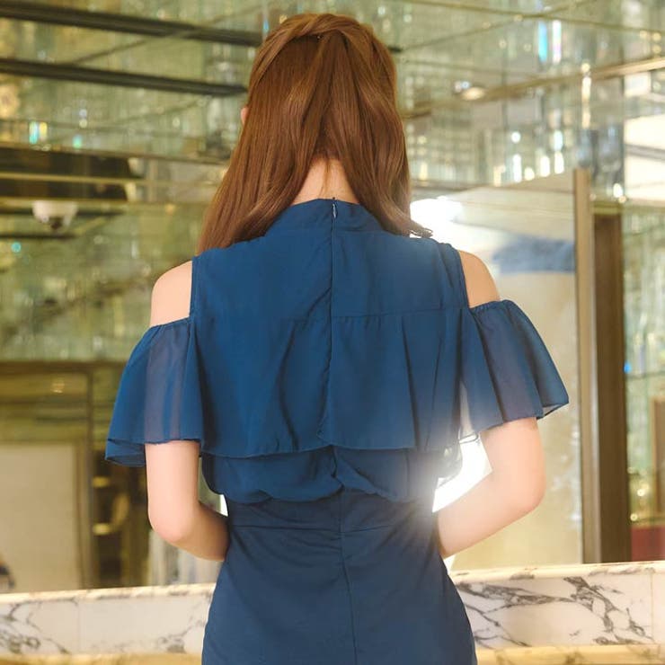 [プチプラドレス] ハイネックジョーゼットフリルタイトミニドレス [SML | Dazzy | 詳細画像6 