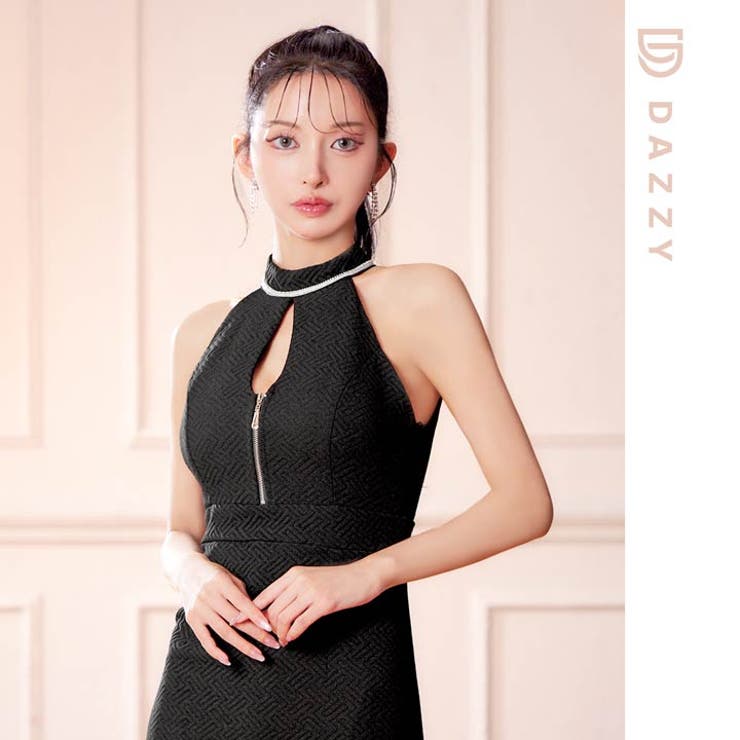 [SML/3サイズ展開] ネックビジューアメスリファスナータイトミニドレス | Dazzy | 詳細画像15 