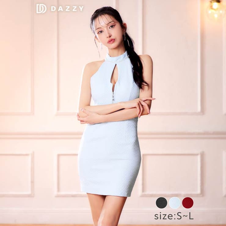 SML/3サイズ展開] ネックビジューアメスリファスナータイトミニ