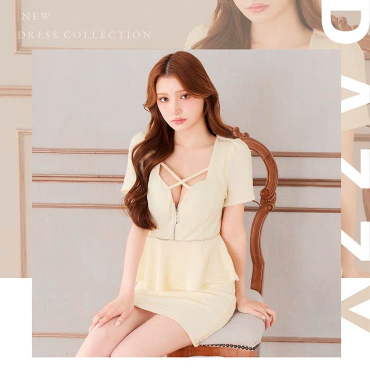 [SML 3サイズ展開] フロントジップクロスビジューペプラム半袖タイトミニドレ… | Dazzy | 詳細画像12 