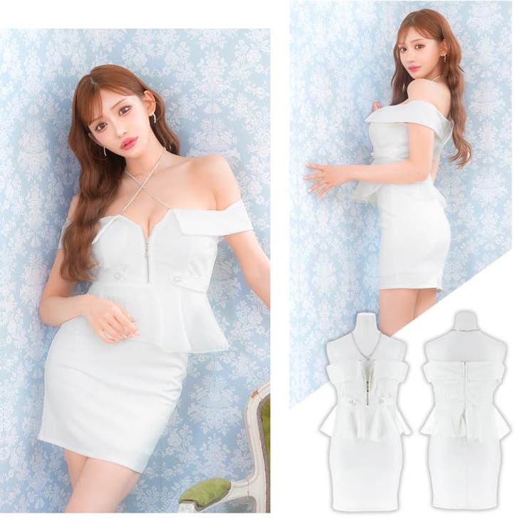 [SML 3サイズ展開] SEXYネックビジューオフショル胸元ジップペプラムミニ… | Dazzy | 詳細画像13 