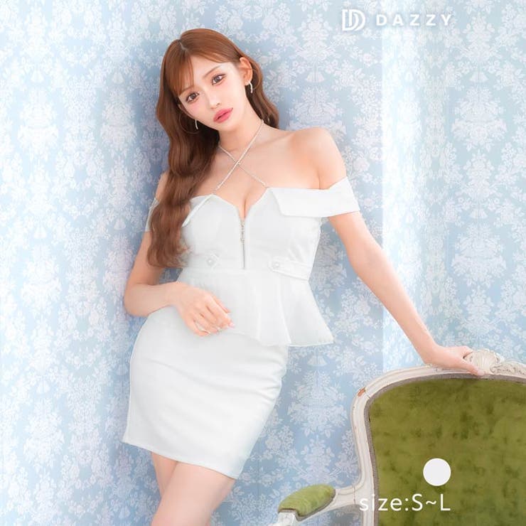 [SML 3サイズ展開] SEXYネックビジューオフショル胸元ジップペプラムミニ… | Dazzy | 詳細画像6 