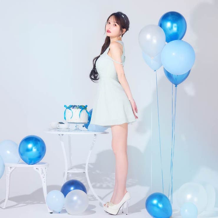 フロントジップレース襟ビジューアメスリAラインミニドレス[SML 3