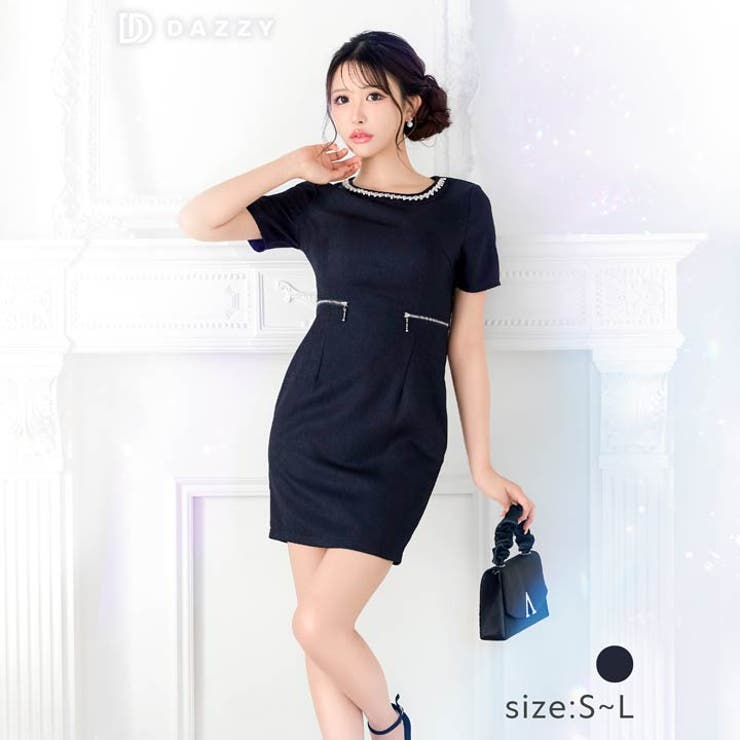 [SML 3サイズ展開] サイドファスナーバックカット半袖タイトミニドレス | Dazzy | 詳細画像6 