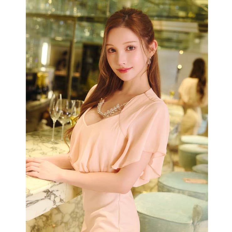 [S~LL 4サイズ展開] ゴージャスビジューシフォンフリルスリーブタイトミニド… | Dazzy | 詳細画像4 