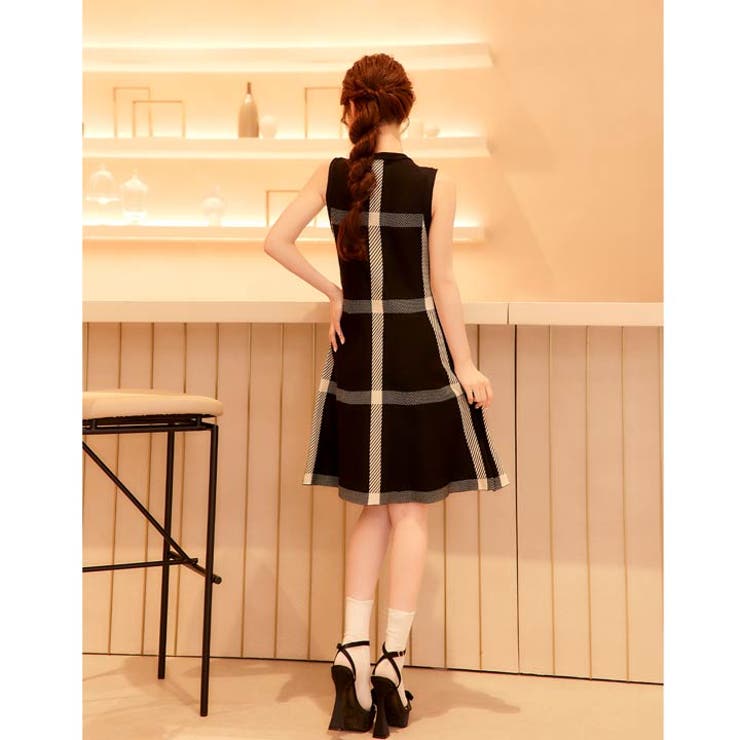  ノースリーブチェック柄Aラインニットワンピース | Dazzy | 詳細画像9 