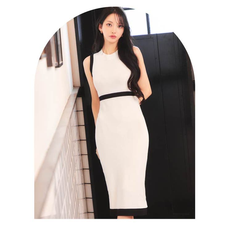 モノトーンパイピング膝丈ニットワンピース  | Dazzy | 詳細画像14 