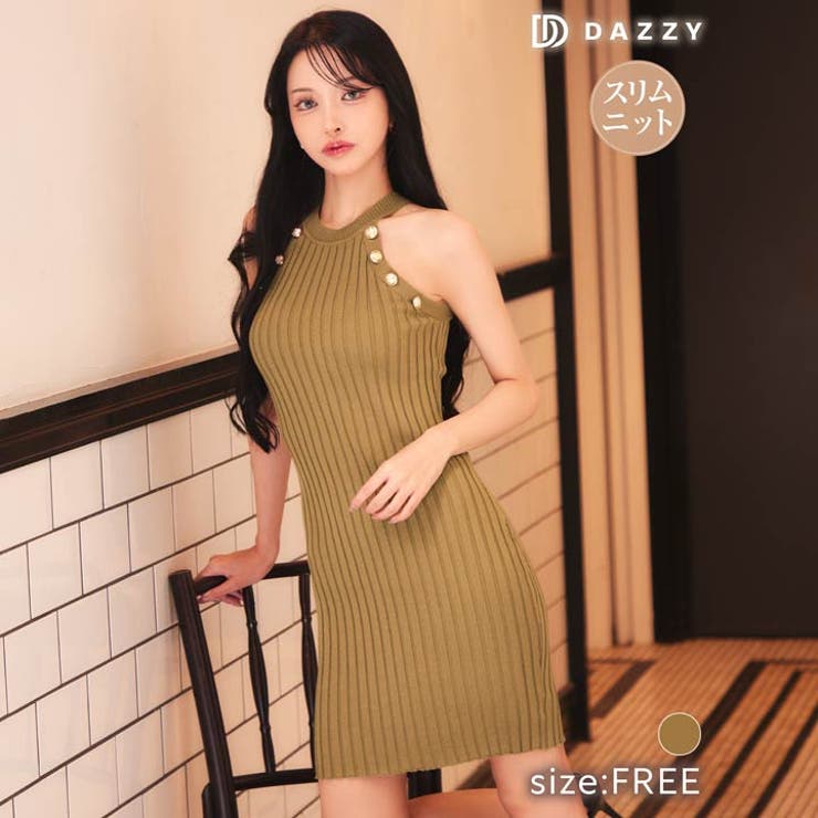 アメスリボタンビジューリブニットワンピース | Dazzy | 詳細画像1 