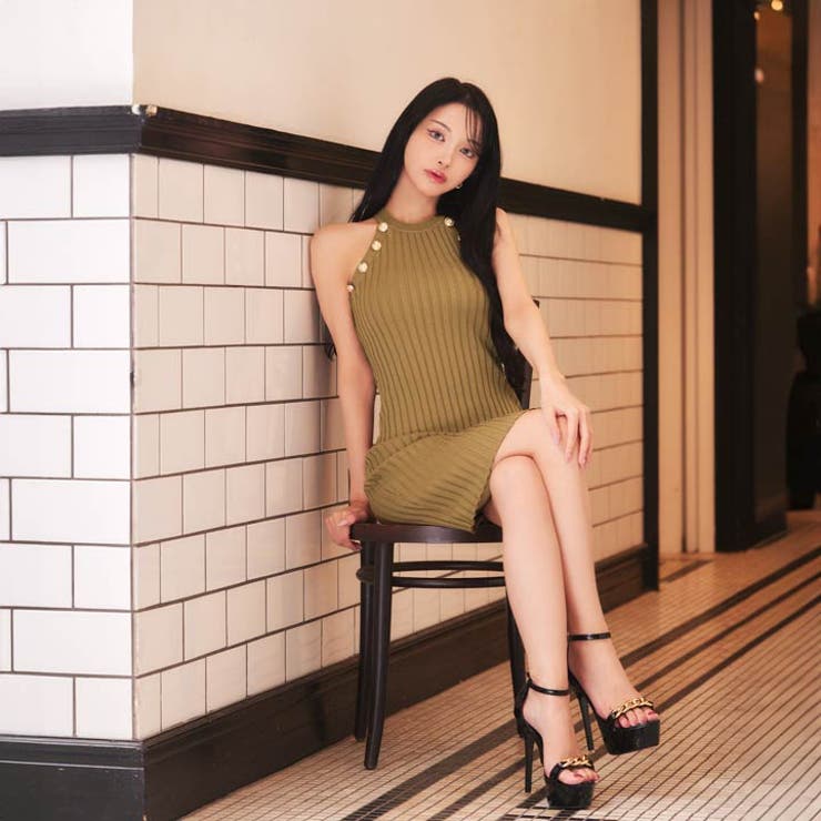 アメスリボタンビジューリブニットワンピース | Dazzy | 詳細画像5 