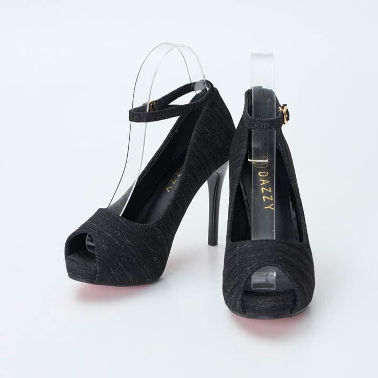 [10cmヒール] グリッターラメストライプストラップ付きオープントゥパンプス … | Dazzy | 詳細画像2 