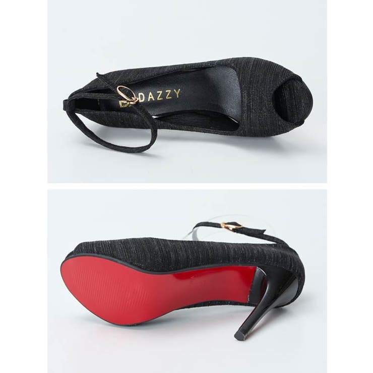 [10cmヒール] グリッターラメストライプストラップ付きオープントゥパンプス … | Dazzy | 詳細画像5 