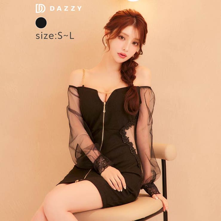 [SML 3サイズ展開] ビジューフロントジップカットアウトシアーオフショルタイ… | Dazzy | 詳細画像3 