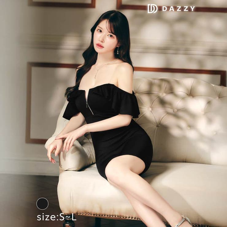 オフショルフリルクリアストラップファスナータイトミニドレス | Dazzy | 詳細画像3 