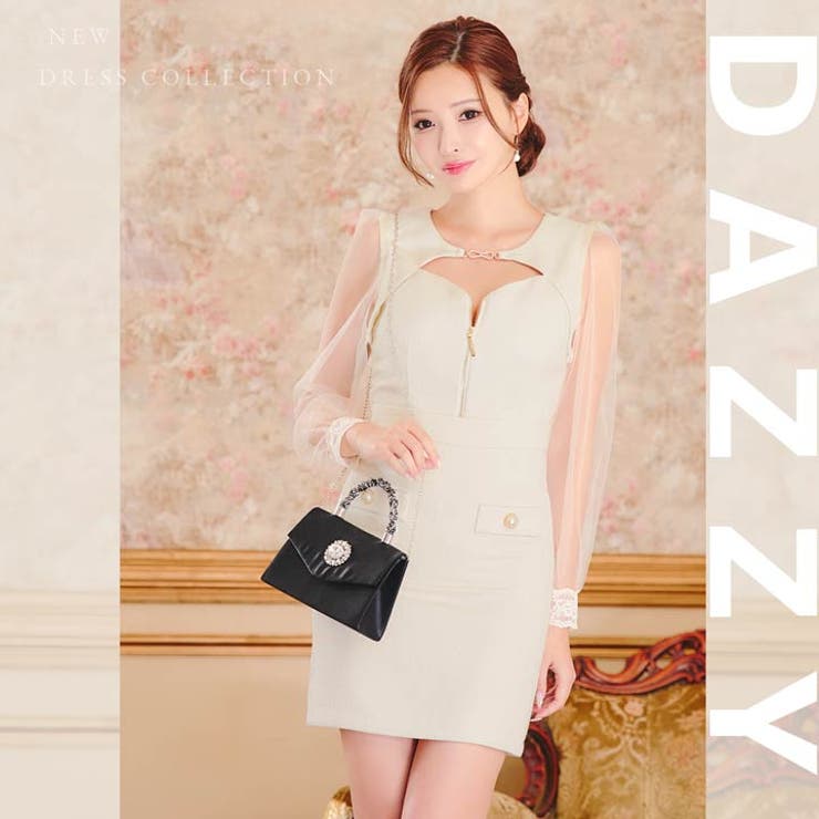 [SML 3サイズ展開] ビジューバックルツイードジップ長袖シアータイトミニドレ… | Dazzy | 詳細画像12 